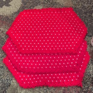 Handmade Bright Red Crochet Hexagon Placemats - Set of 3